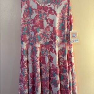 LuLaRoe Pink and Teal Patterned sundress with pockets.